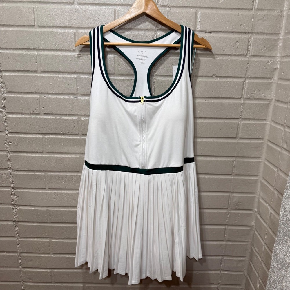 Varley Jane Court Dress NWT 1X White Forest Green Pleated Tennis Prep Golf Dress - Picture 6 of 16